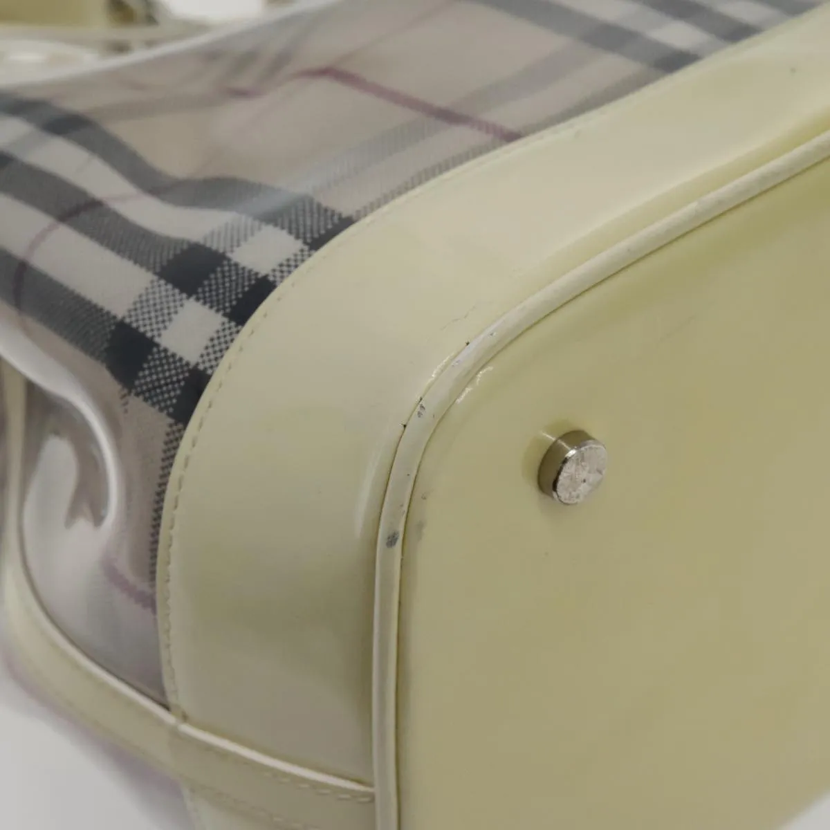 BURBERRY Nova Check Bag Vinyl Canvas Leather Clear Beige Silver hk1701