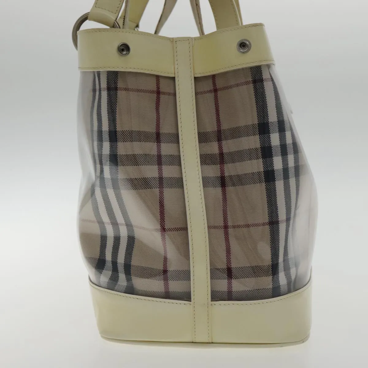 BURBERRY Nova Check Bag Vinyl Canvas Leather Clear Beige Silver hk1701