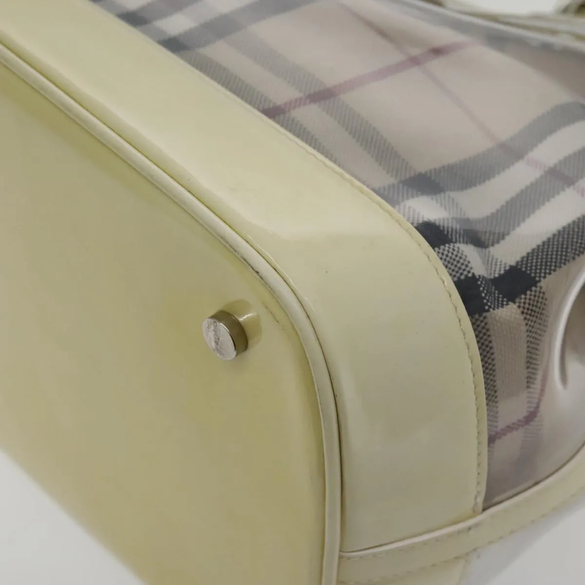 BURBERRY Nova Check Bag Vinyl Canvas Leather Clear Beige Silver hk1701