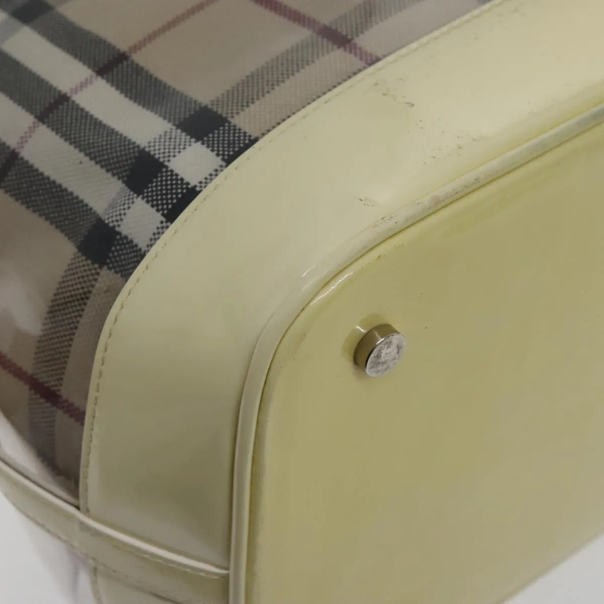 BURBERRY Nova Check Bag Vinyl Canvas Leather Clear Beige Silver hk1701