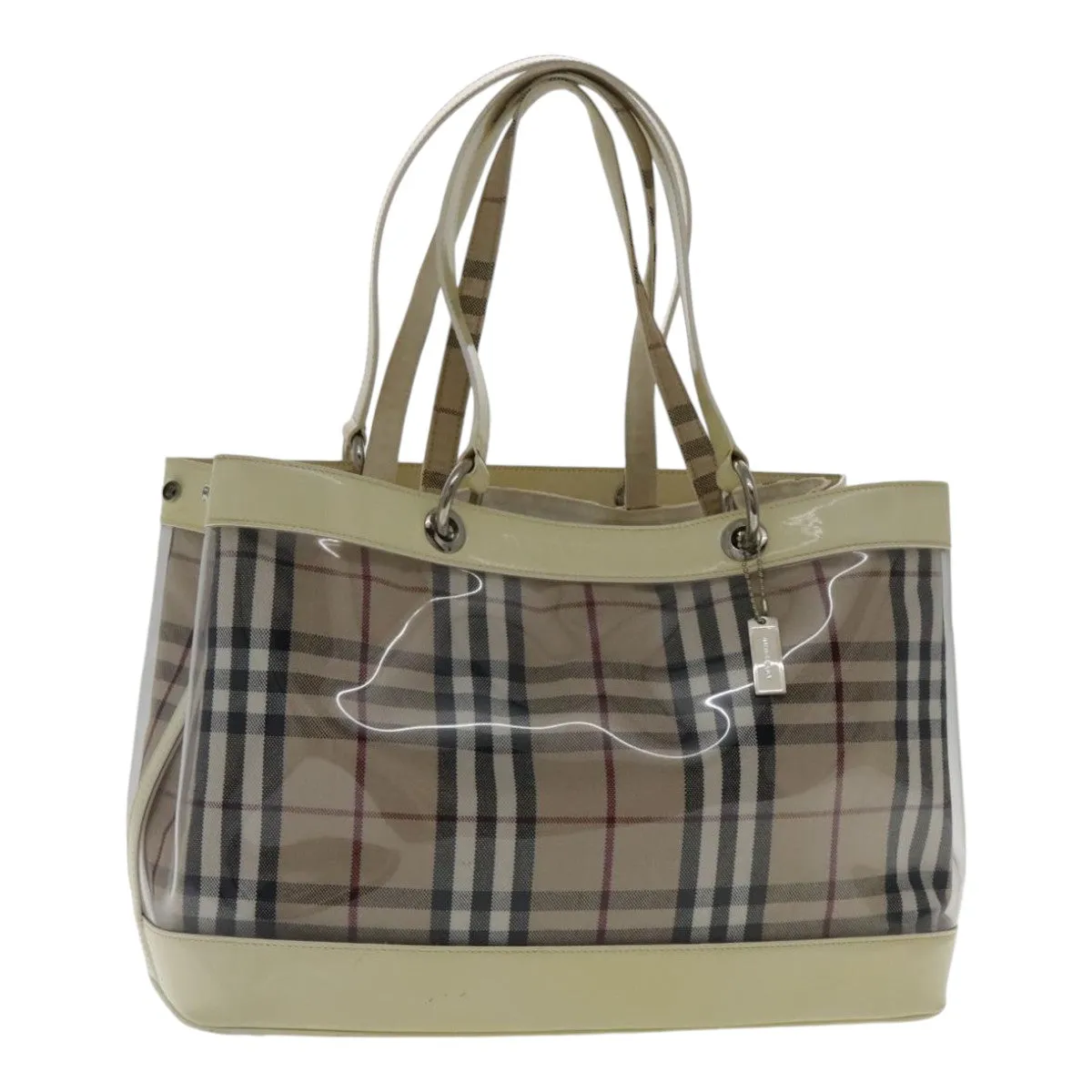 BURBERRY Nova Check Bag Vinyl Canvas Leather Clear Beige Silver hk1701