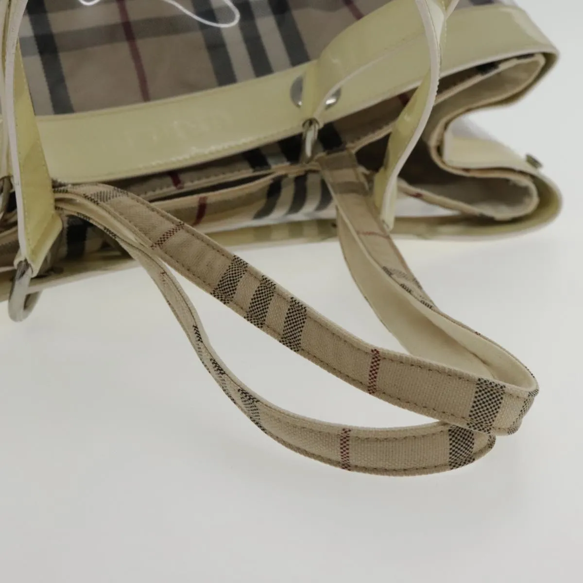 BURBERRY Nova Check Bag Vinyl Canvas Leather Clear Beige Silver hk1701