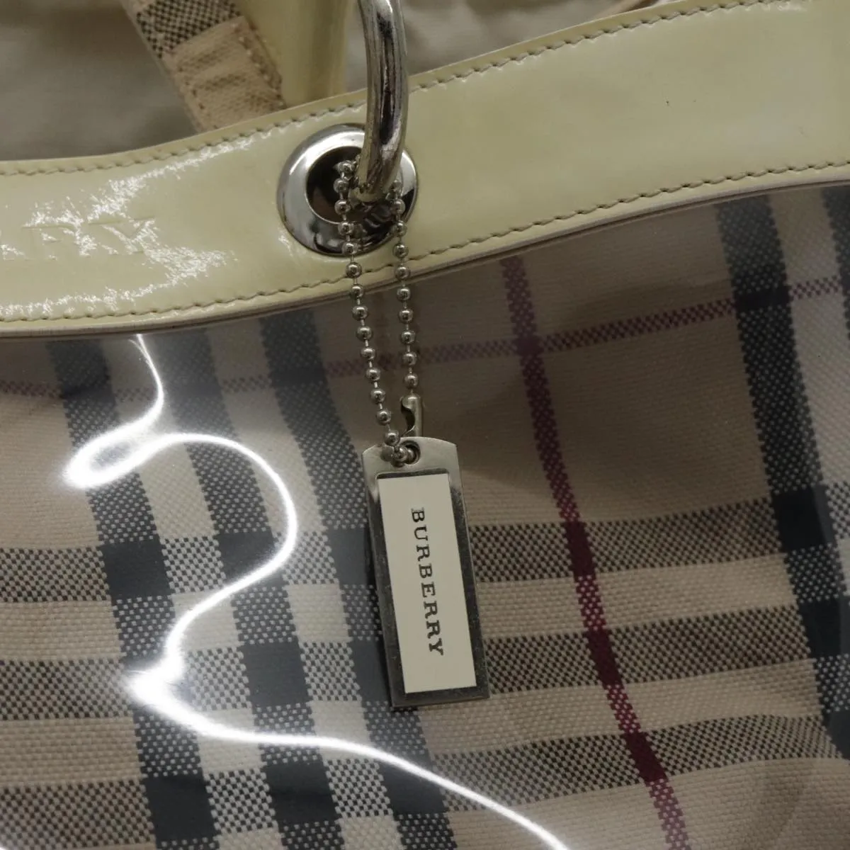 BURBERRY Nova Check Bag Vinyl Canvas Leather Clear Beige Silver hk1701