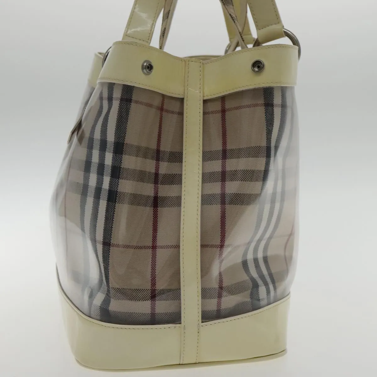 BURBERRY Nova Check Bag Vinyl Canvas Leather Clear Beige Silver hk1701