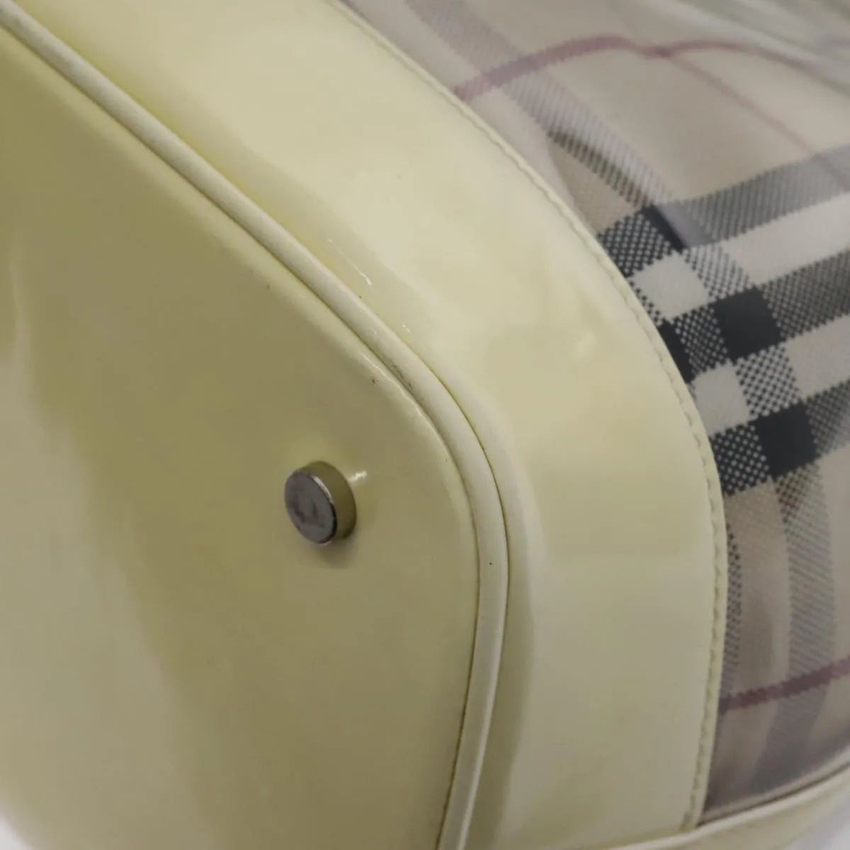 BURBERRY Nova Check Bag Vinyl Canvas Leather Clear Beige Silver hk1701