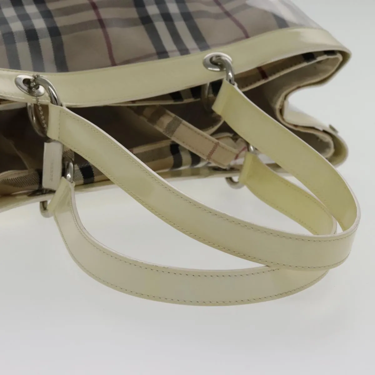 BURBERRY Nova Check Bag Vinyl Canvas Leather Clear Beige Silver hk1701