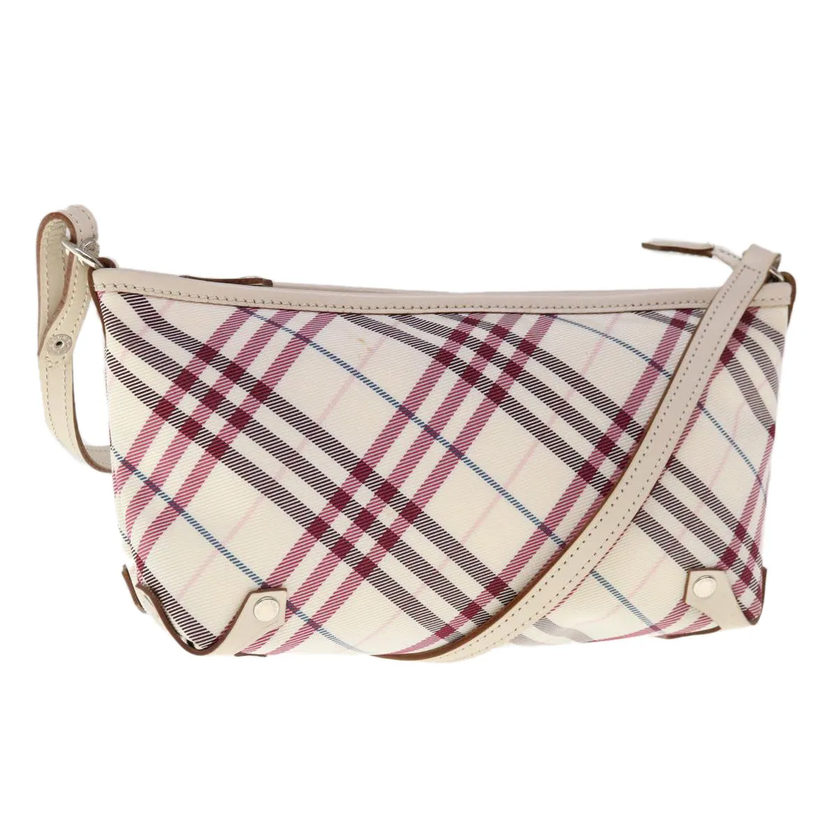 BURBERRY Nova Check Blue Label Shoulder Bag Nylon White Red 59498