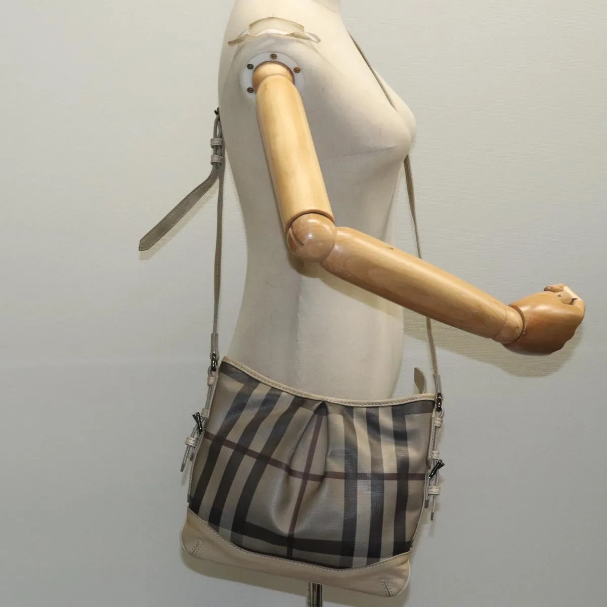 BURBERRY Nova Check Shoulder Bag Coated Canvas Beige yk15593