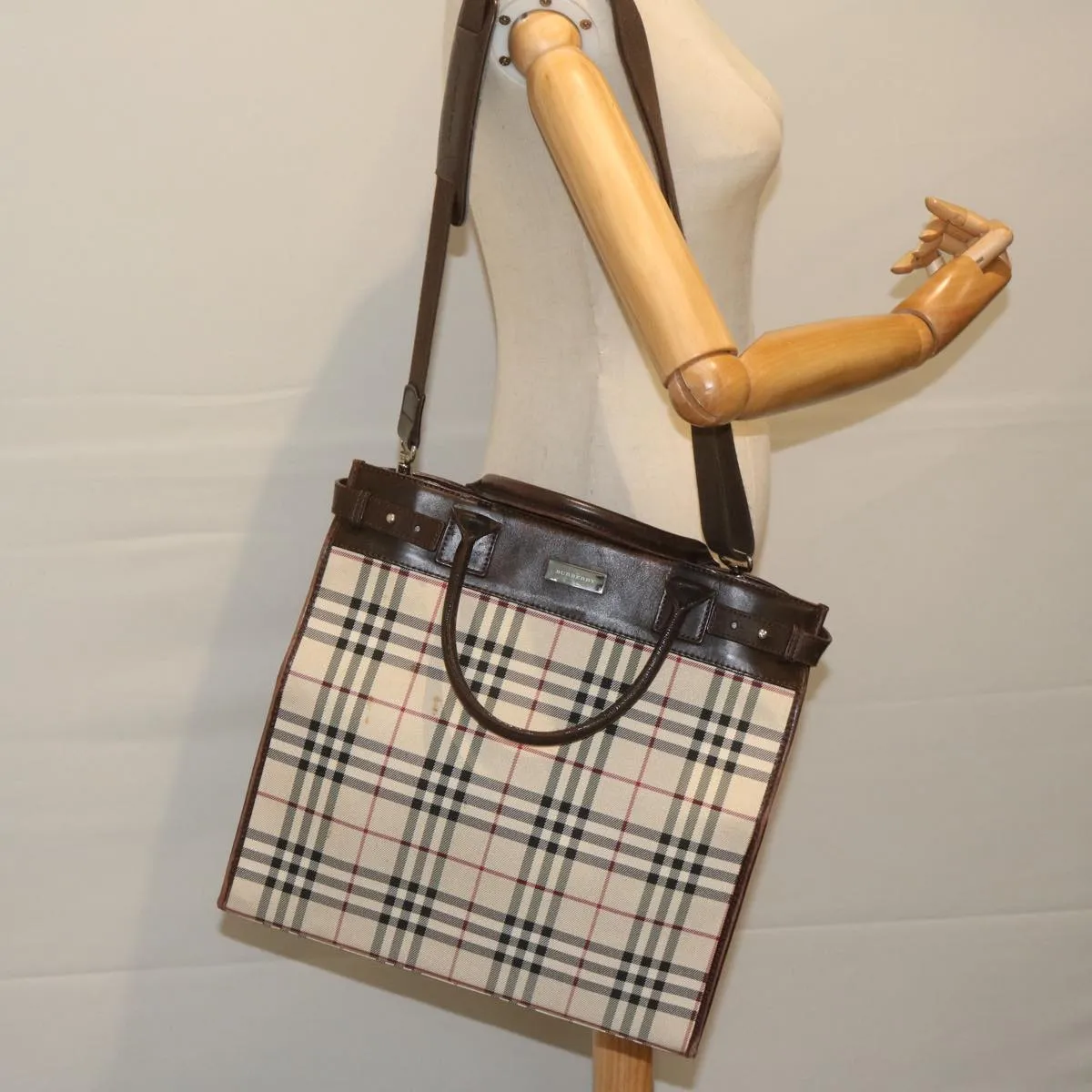 BURBERRY Nova Check Shoulder Bag Nylon Canvas Beige 60156