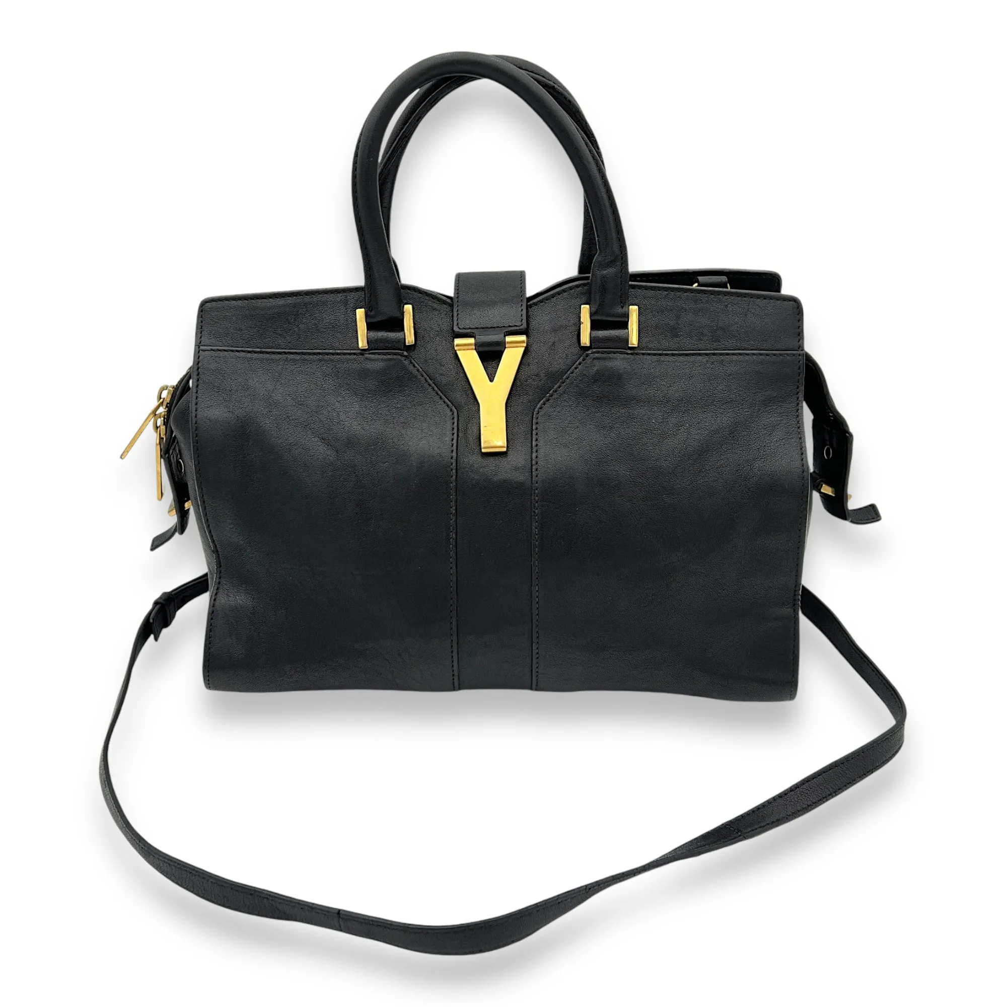 Cabas Top Handle Bag Black in Calfskin, Gold hardware