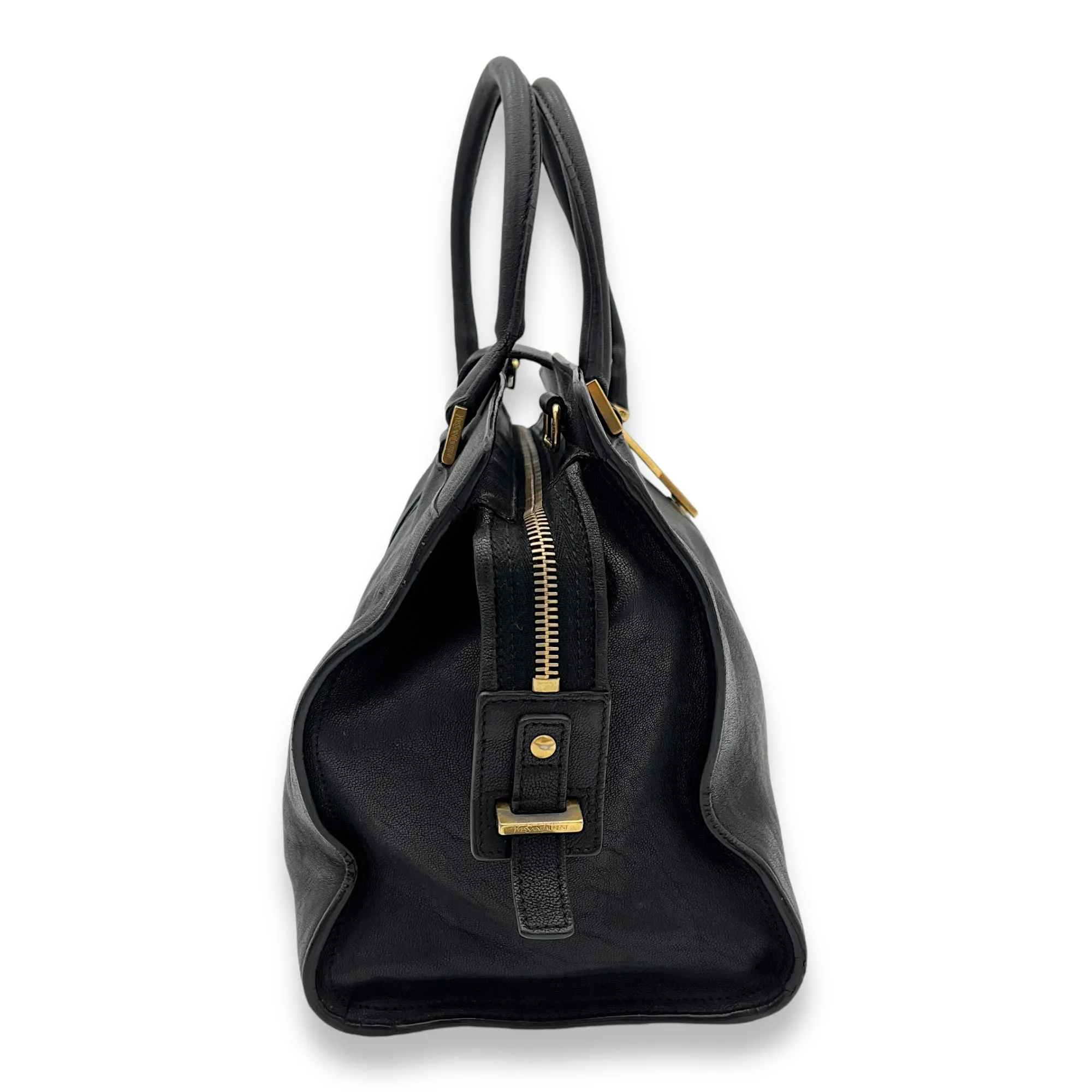 Cabas Top Handle Bag Black in Calfskin, Gold hardware