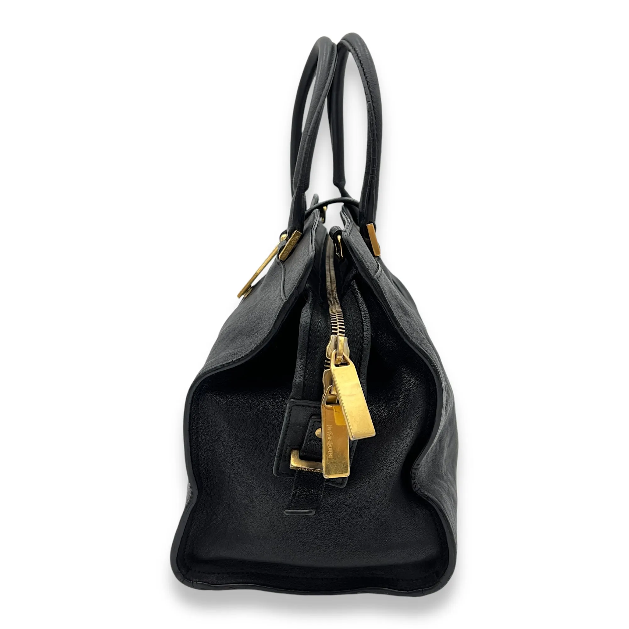 Cabas Top Handle Bag Black in Calfskin, Gold hardware