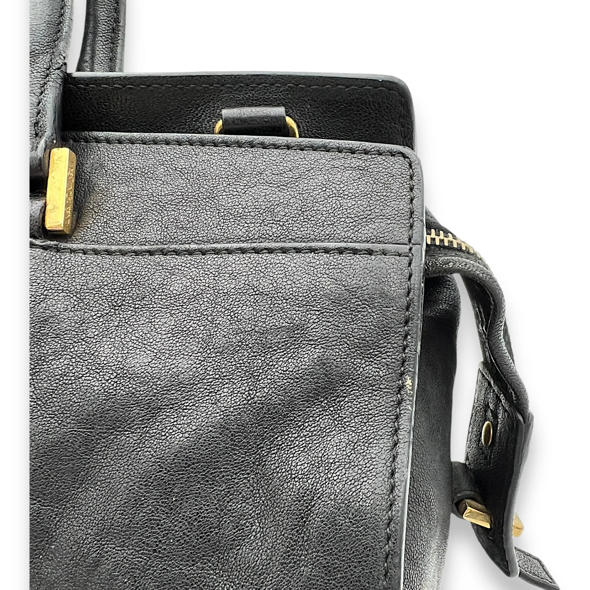 Cabas Top Handle Bag Black in Calfskin, Gold hardware