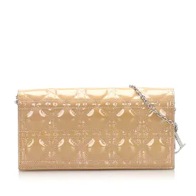 Cannage Patent Leather Wallet on Chain Beige