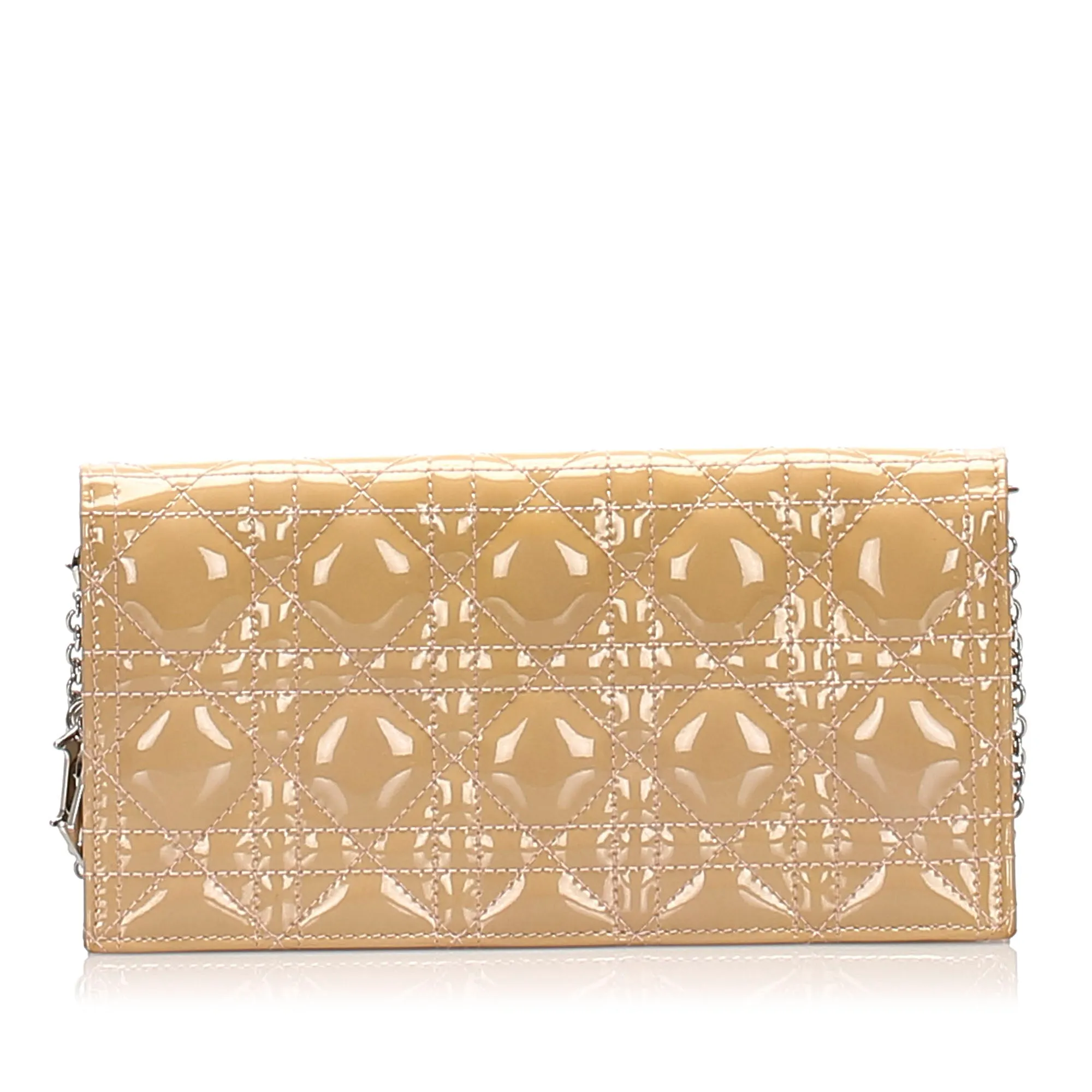 Cannage Patent Leather Wallet on Chain Beige