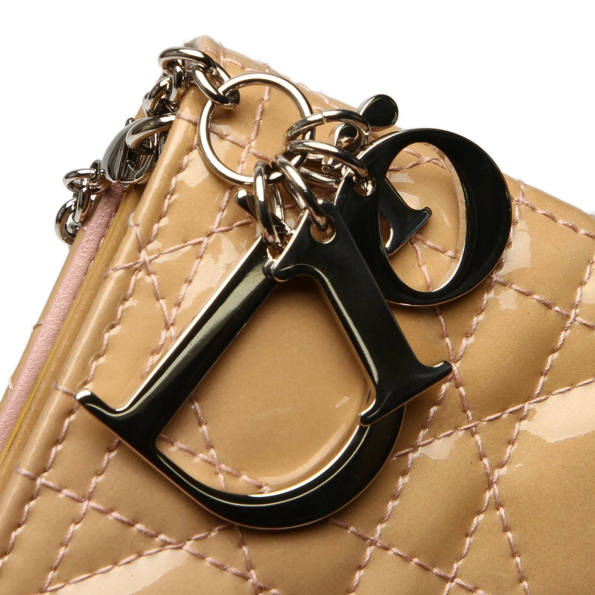 Cannage Patent Leather Wallet on Chain Beige