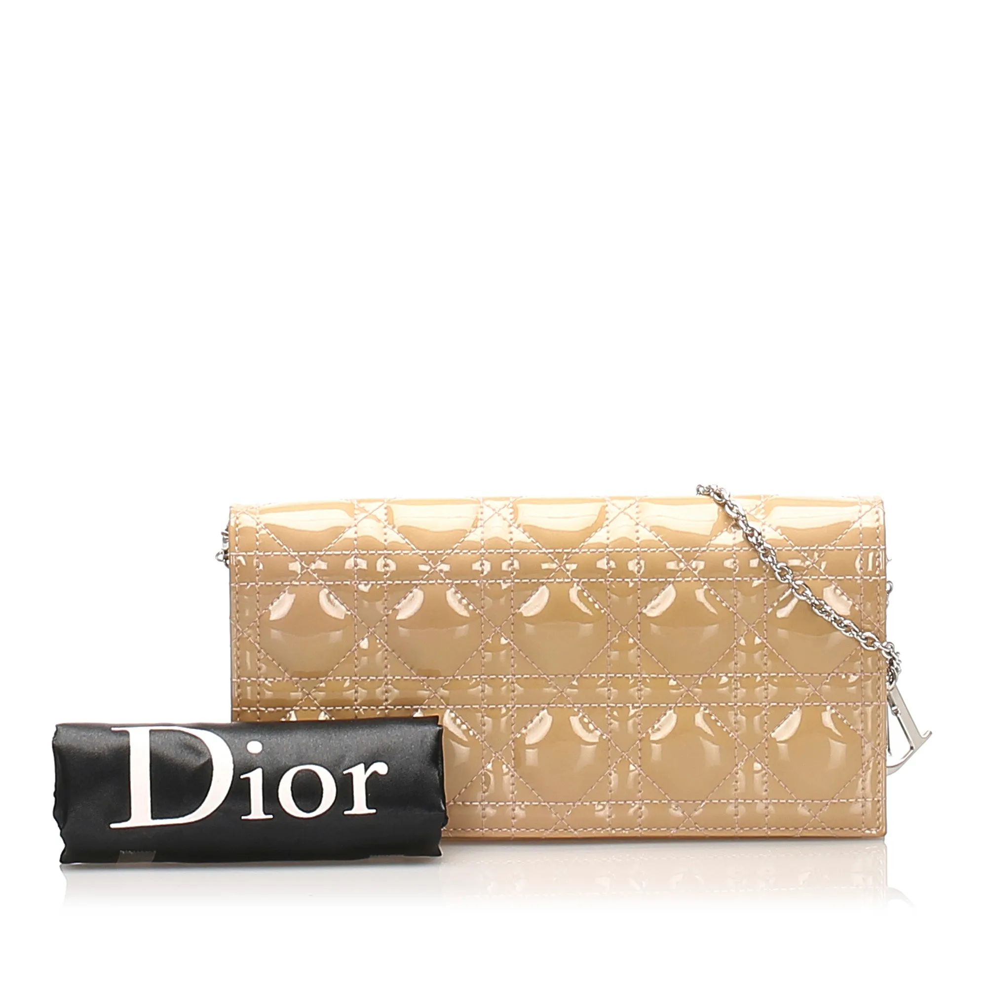 Cannage Patent Leather Wallet on Chain Beige