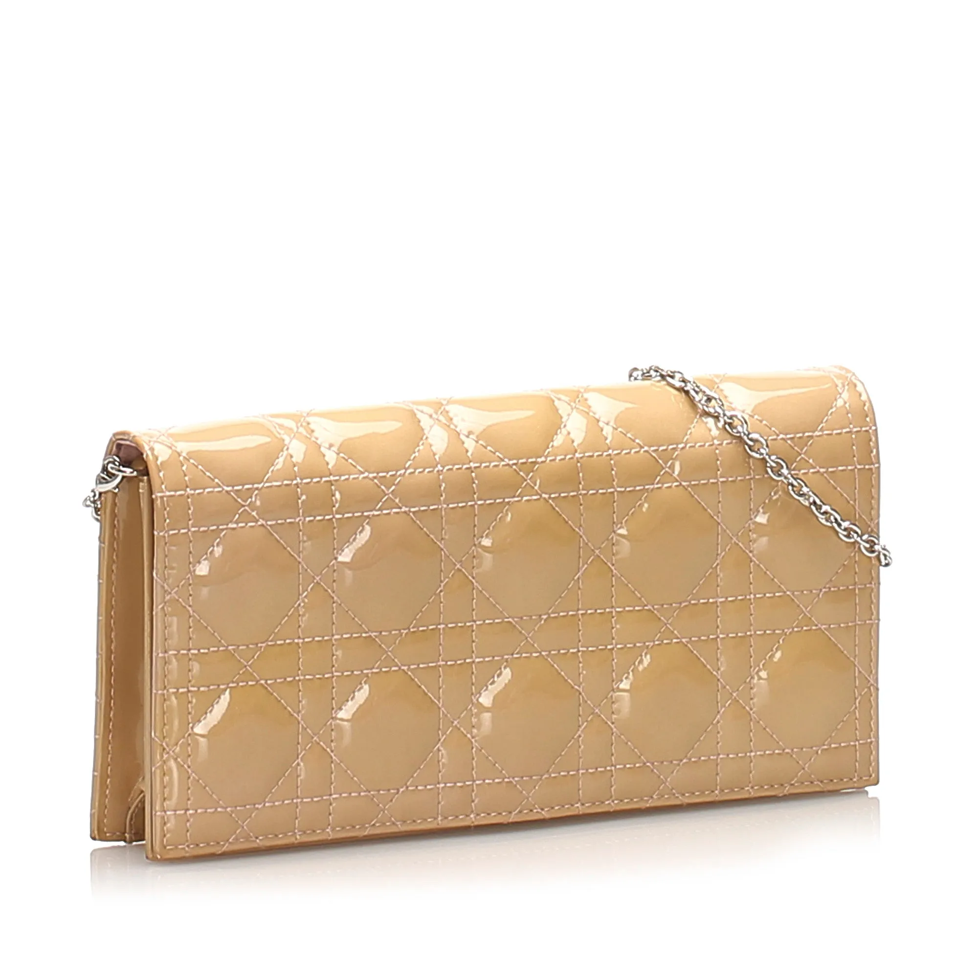 Cannage Patent Leather Wallet on Chain Beige