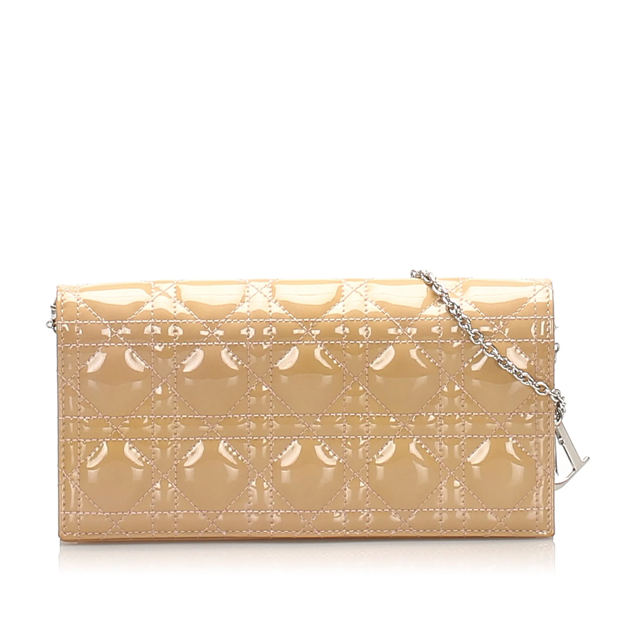 Cannage Patent Leather Wallet on Chain Beige