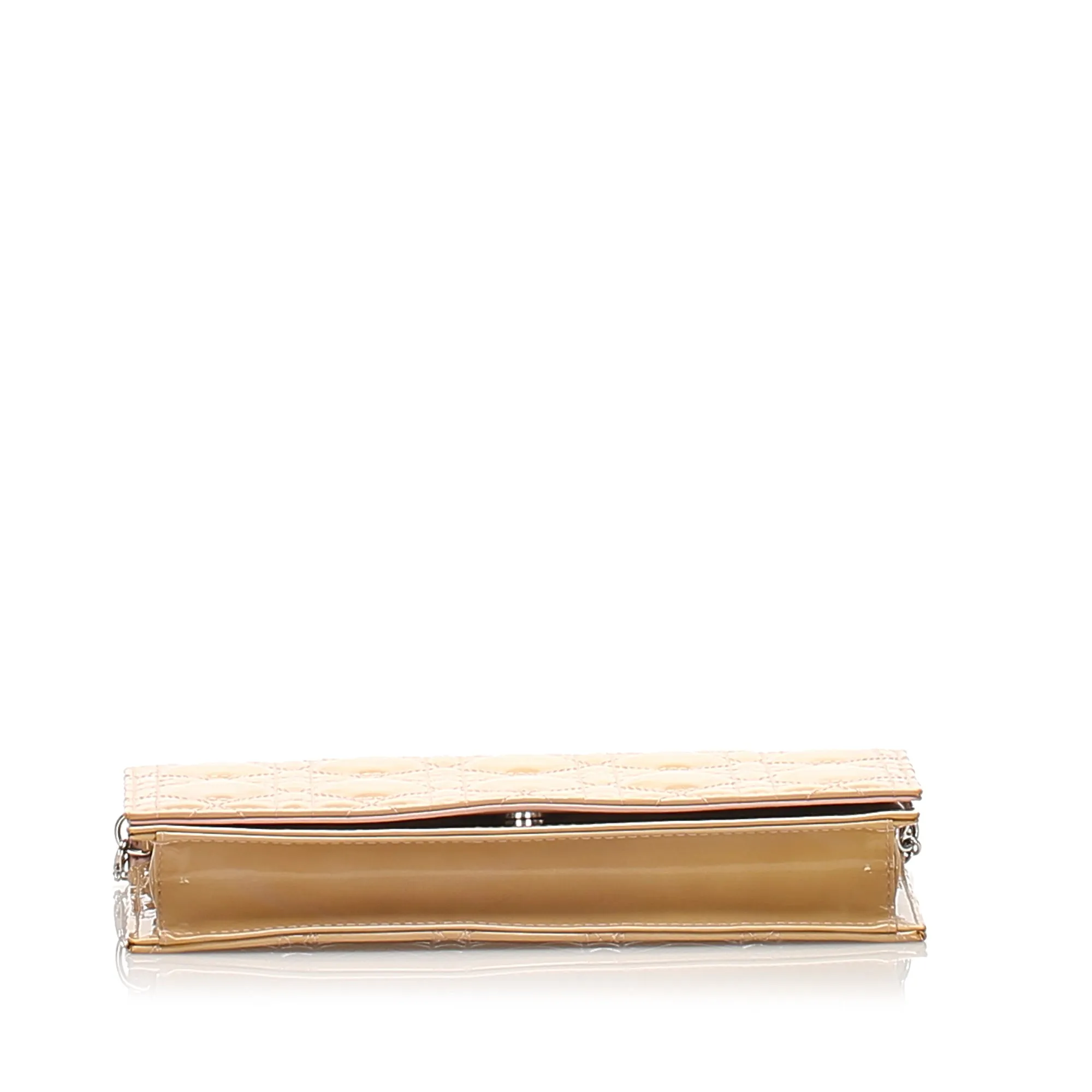 Cannage Patent Leather Wallet on Chain Beige