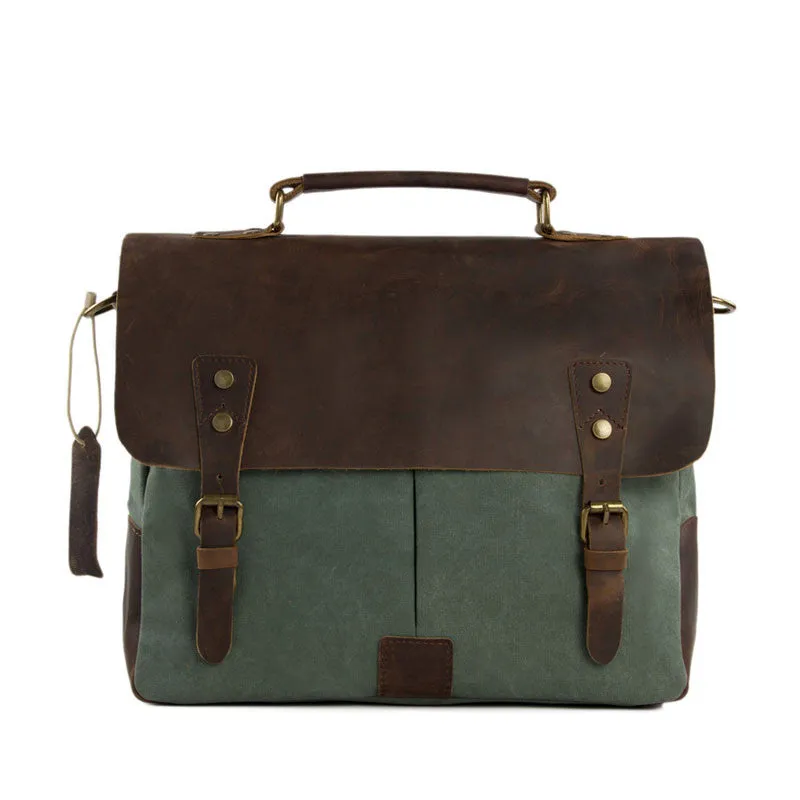 Canvas Leather Bag Briefcase Messenger Bag Shoulder Bag Laptop Bag 1807