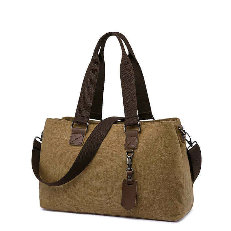 Canvas Shoulder Tote Bag | Three Zippered Main Compartments