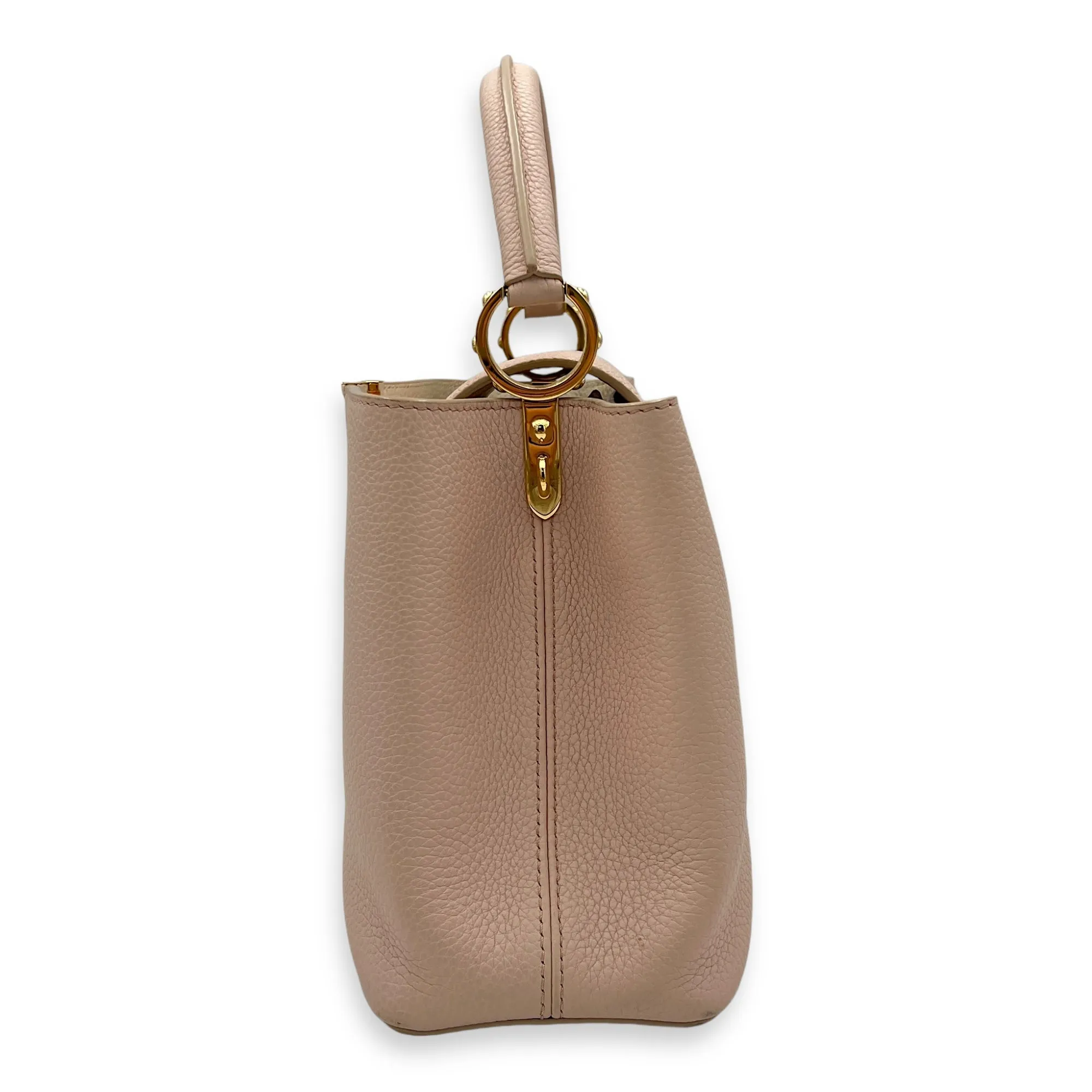 Capucines MM Pink Top Handle Bag in Calfskin, Gold hardware