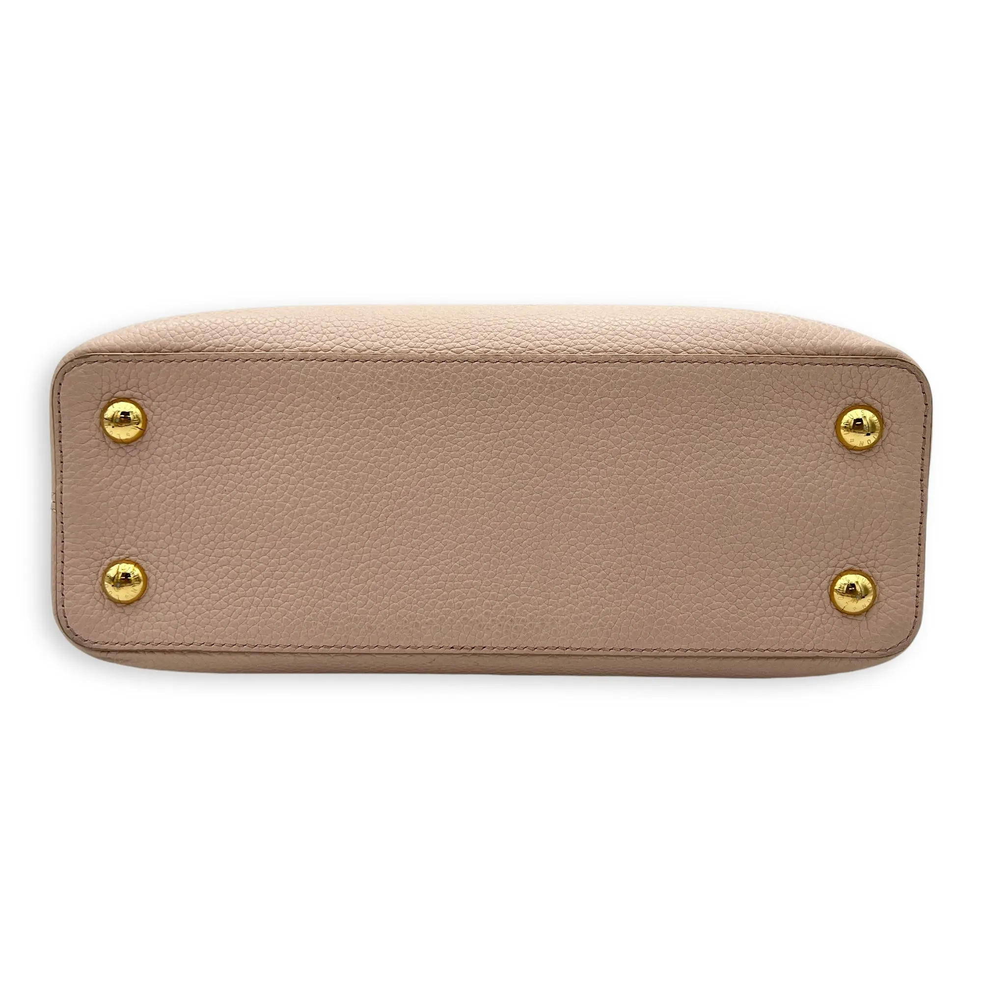 Capucines MM Pink Top Handle Bag in Calfskin, Gold hardware