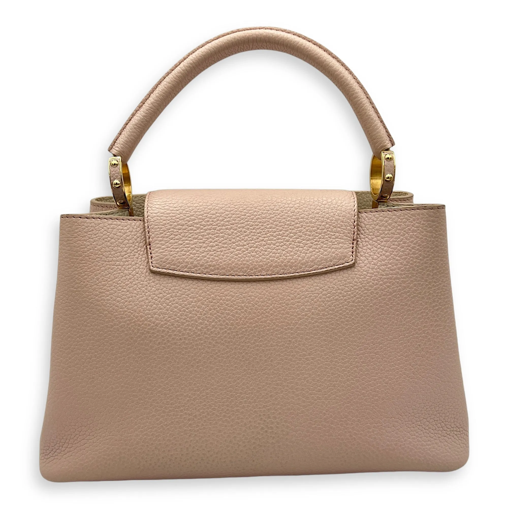 Capucines MM Pink Top Handle Bag in Calfskin, Gold hardware