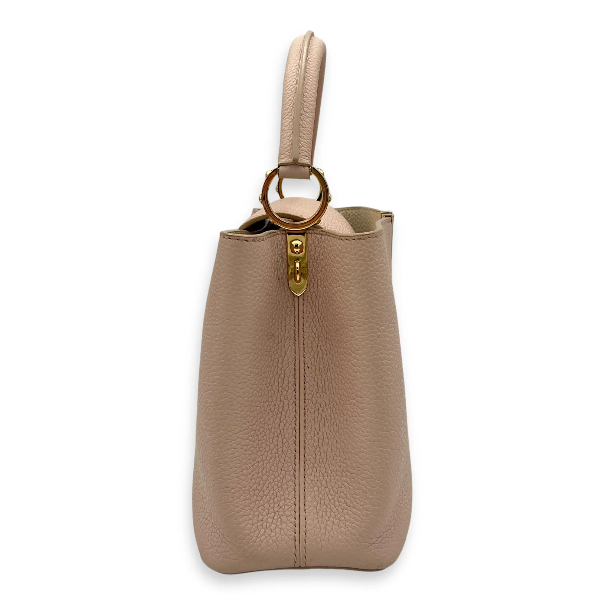 Capucines MM Pink Top Handle Bag in Calfskin, Gold hardware