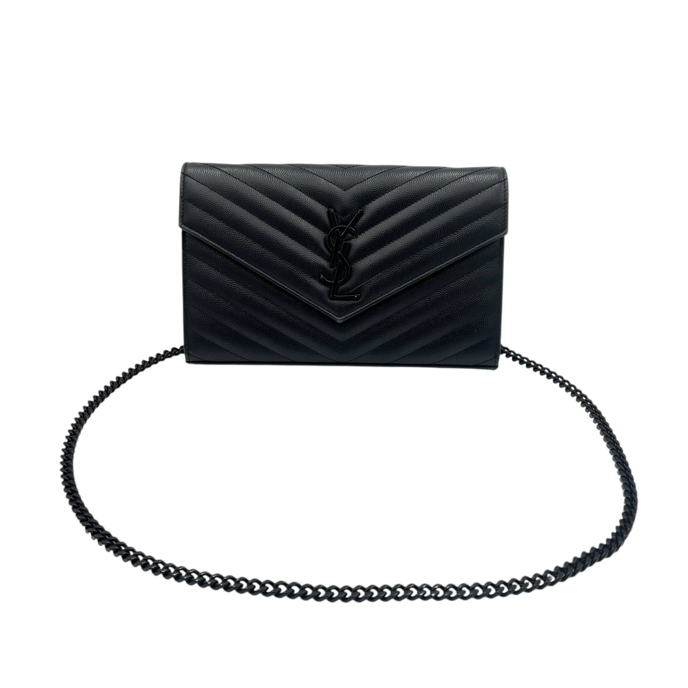Cassandre Wallet On Chain Black in Calfskin, Lacquered Metal hardware