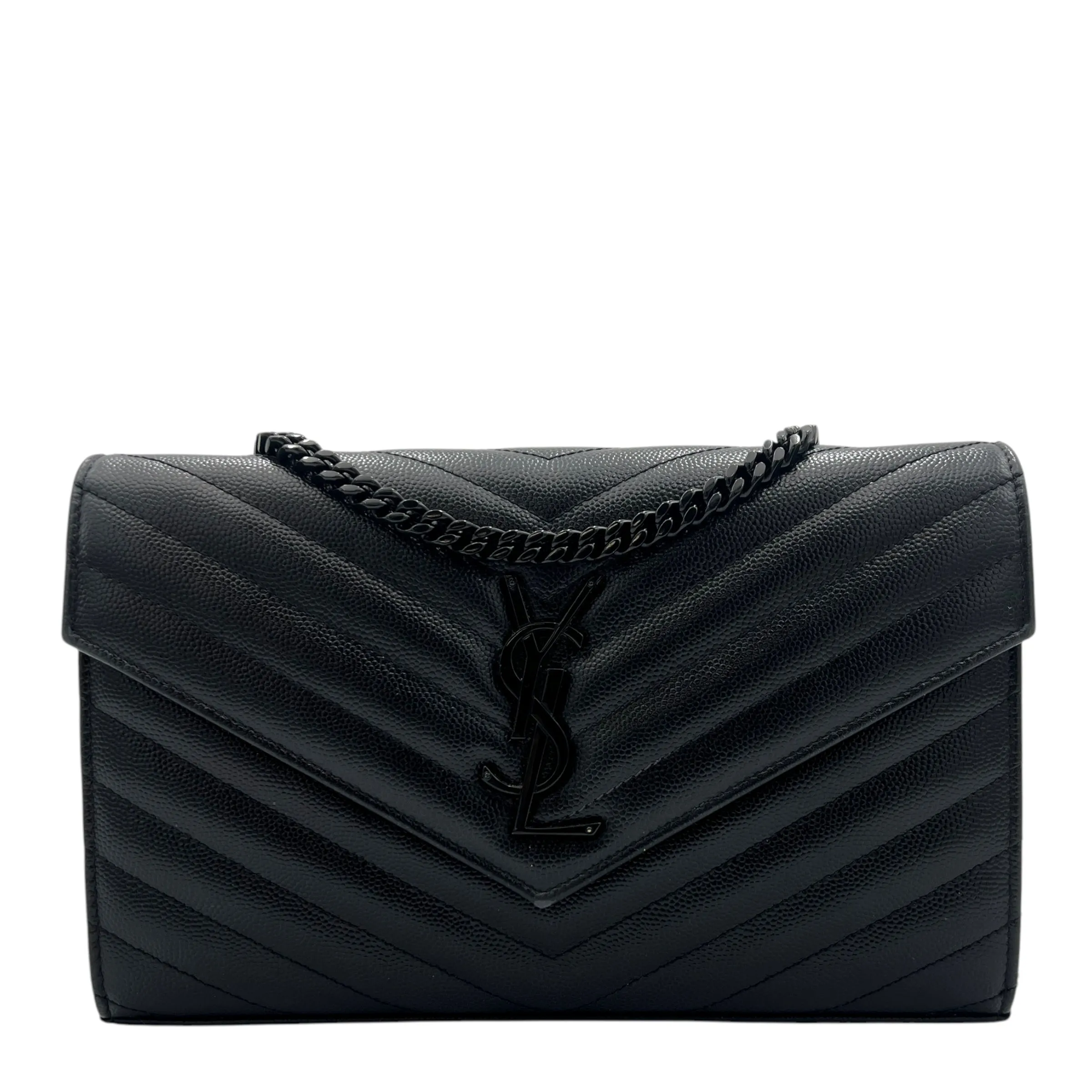 Cassandre Wallet On Chain Black in Calfskin, Lacquered Metal hardware