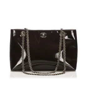 CC Chain Patent Leather Shoulder Bag Brown
