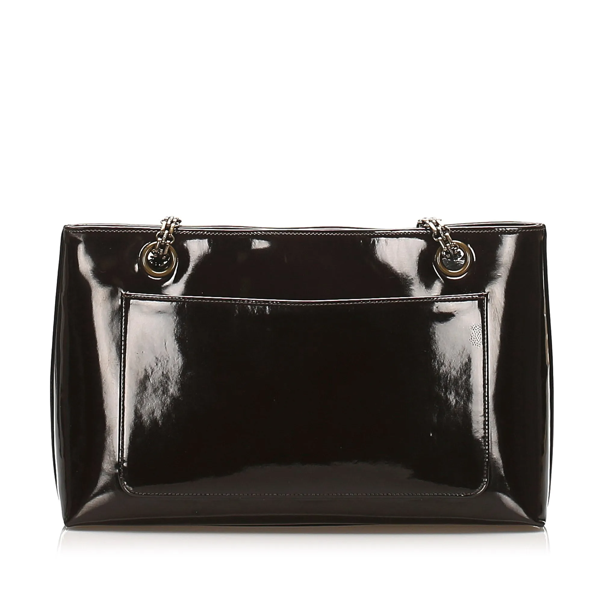 CC Chain Patent Leather Shoulder Bag Brown