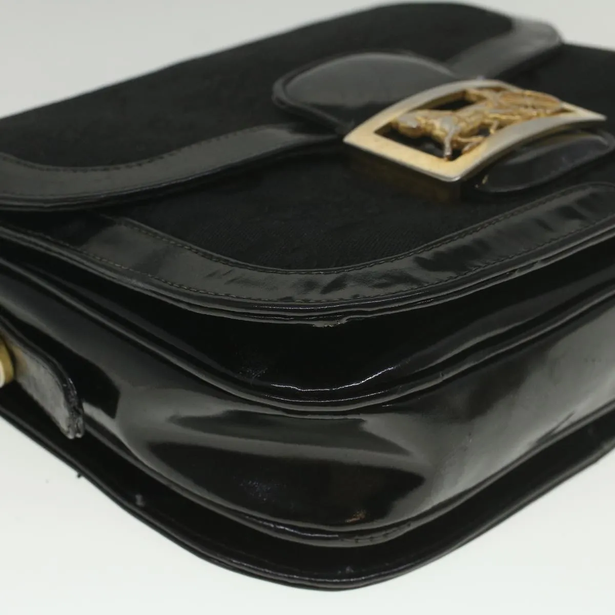 CELINE C Macadam Canvas Horse Carriage Shoulder Bag Black bs8998