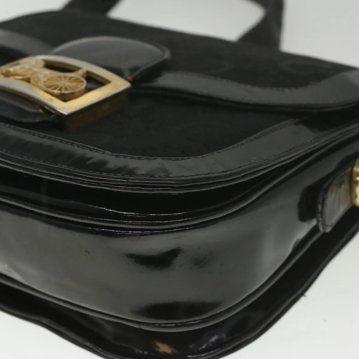 CELINE C Macadam Canvas Horse Carriage Shoulder Bag Black bs8998