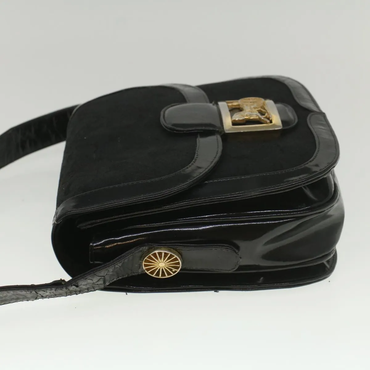 CELINE C Macadam Canvas Horse Carriage Shoulder Bag Black bs8998