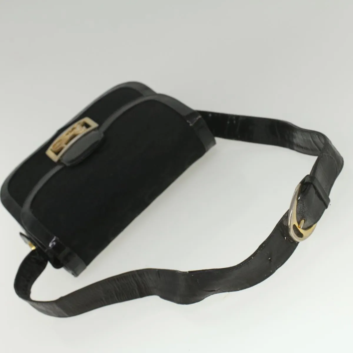 CELINE C Macadam Canvas Horse Carriage Shoulder Bag Black bs8998