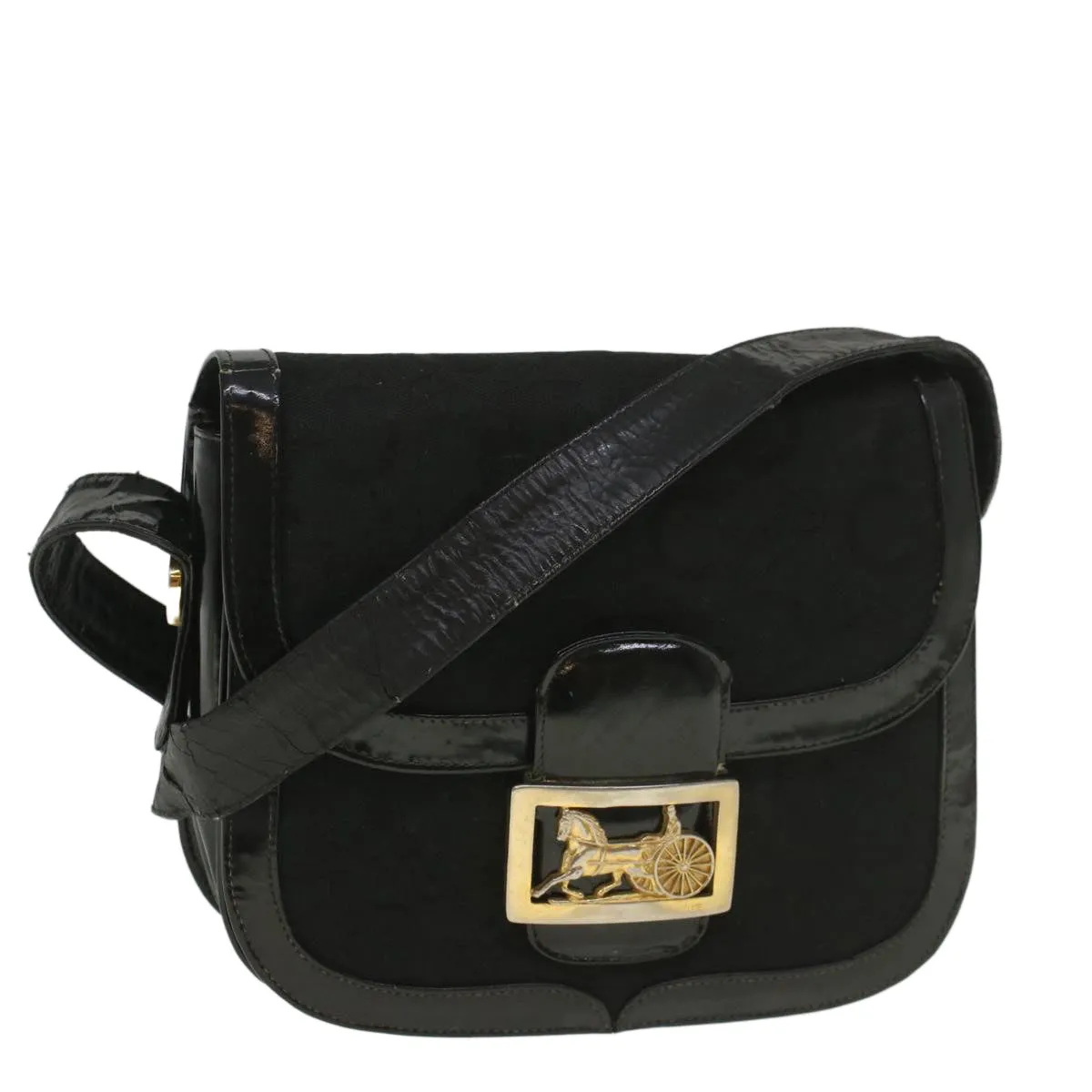 CELINE C Macadam Canvas Horse Carriage Shoulder Bag Black bs8998