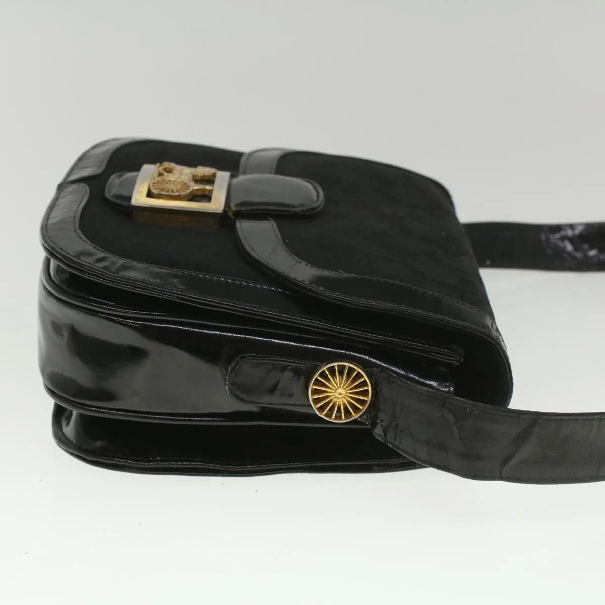 CELINE C Macadam Canvas Horse Carriage Shoulder Bag Black bs8998