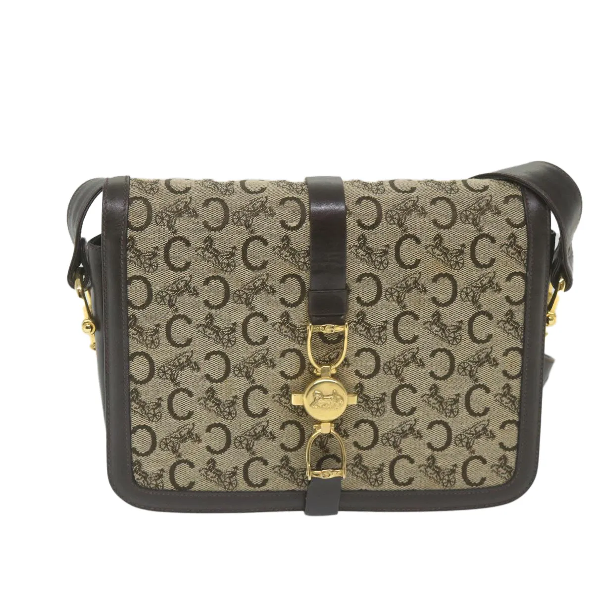 CELINE C Macadam Canvas Shoulder Bag Beige 58911