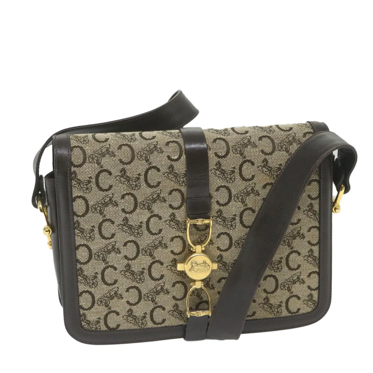 CELINE C Macadam Canvas Shoulder Bag Beige 58911