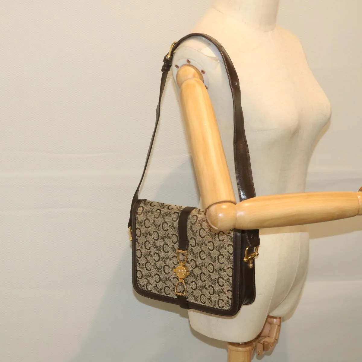 CELINE C Macadam Canvas Shoulder Bag Beige 58911