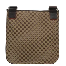 CELINE Macadam Canvas Shoulder Bag Beige Dark Brown Silver 90445