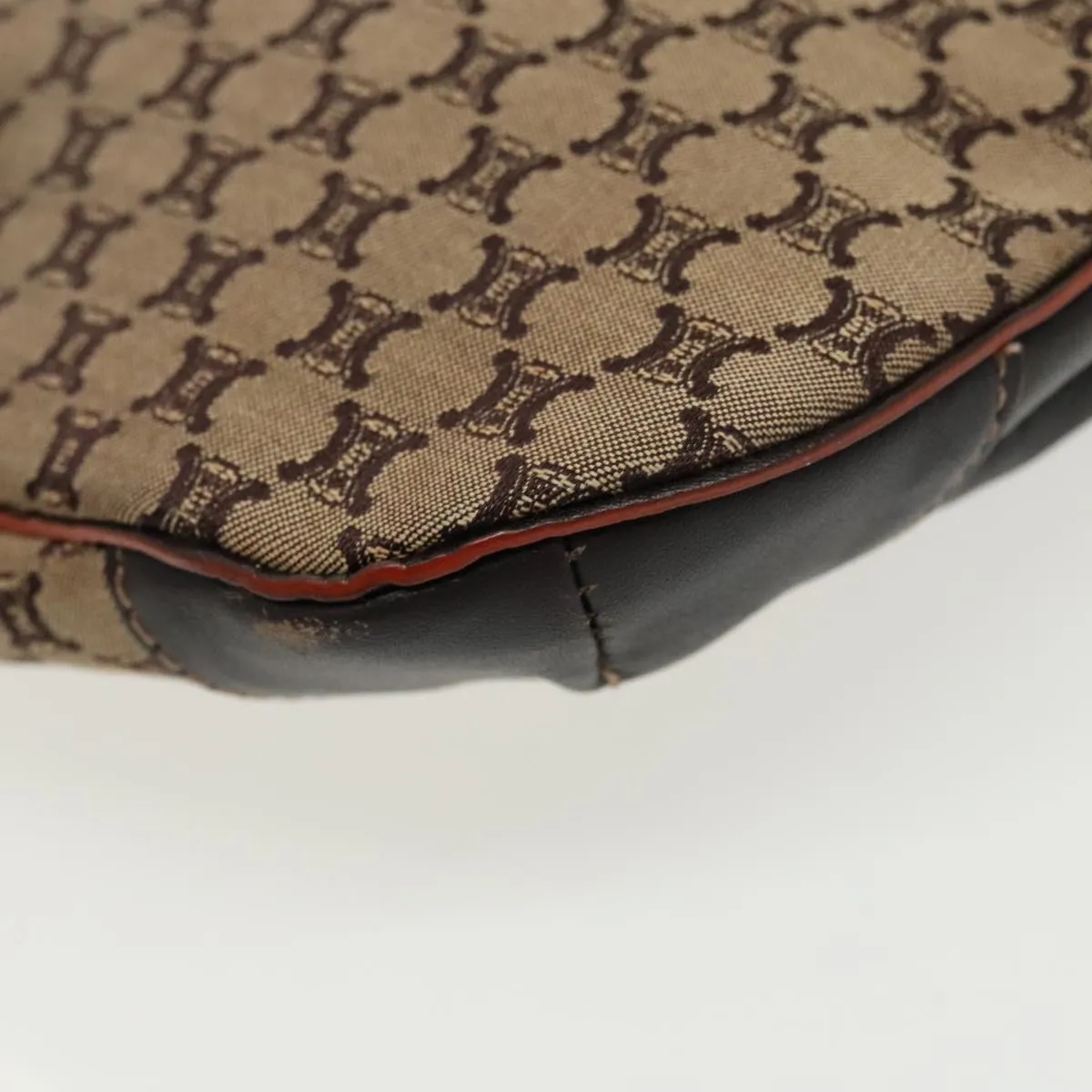 CELINE Macadam Canvas Shoulder Bag Beige Dark Brown Silver 90445