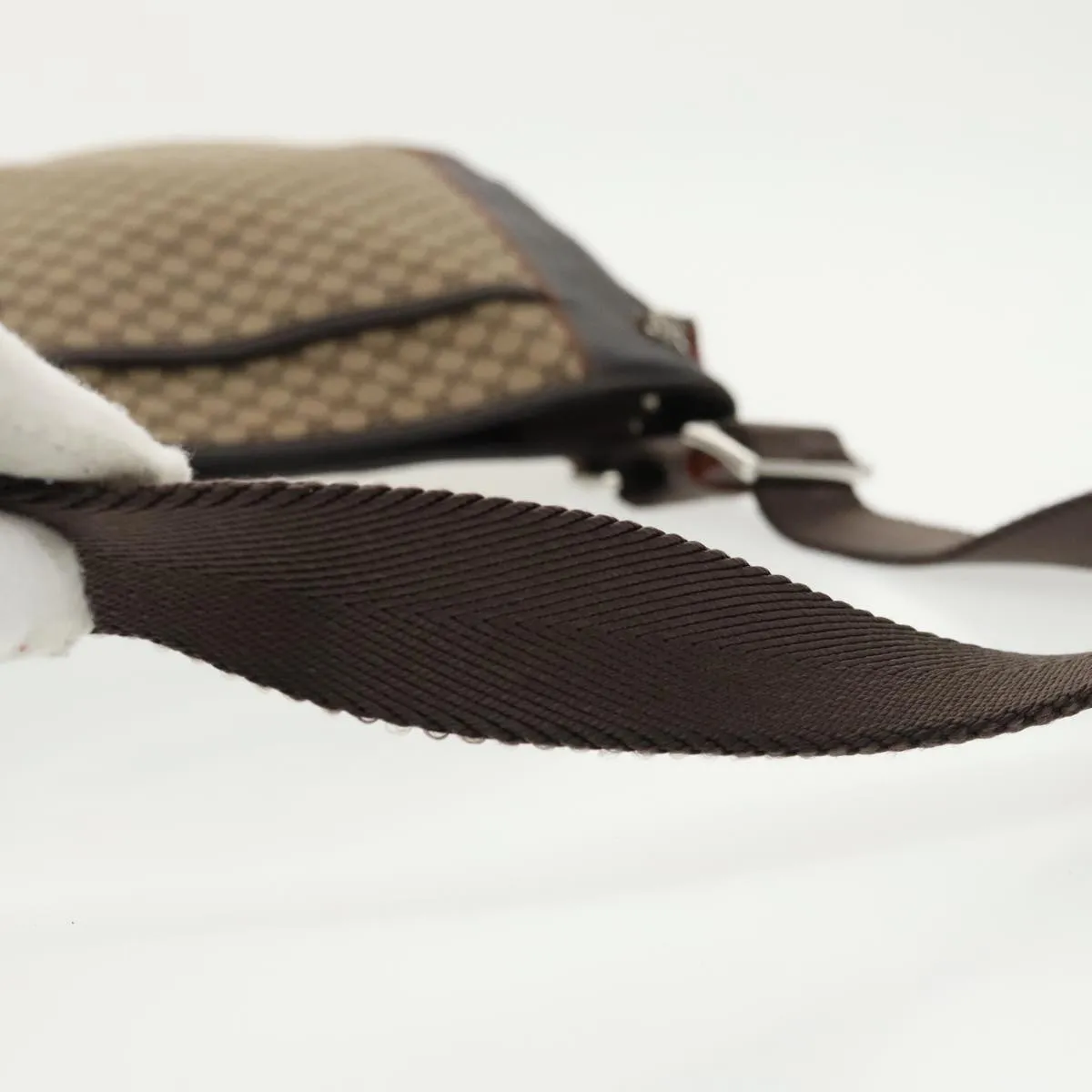 CELINE Macadam Canvas Shoulder Bag Beige Dark Brown Silver 90445
