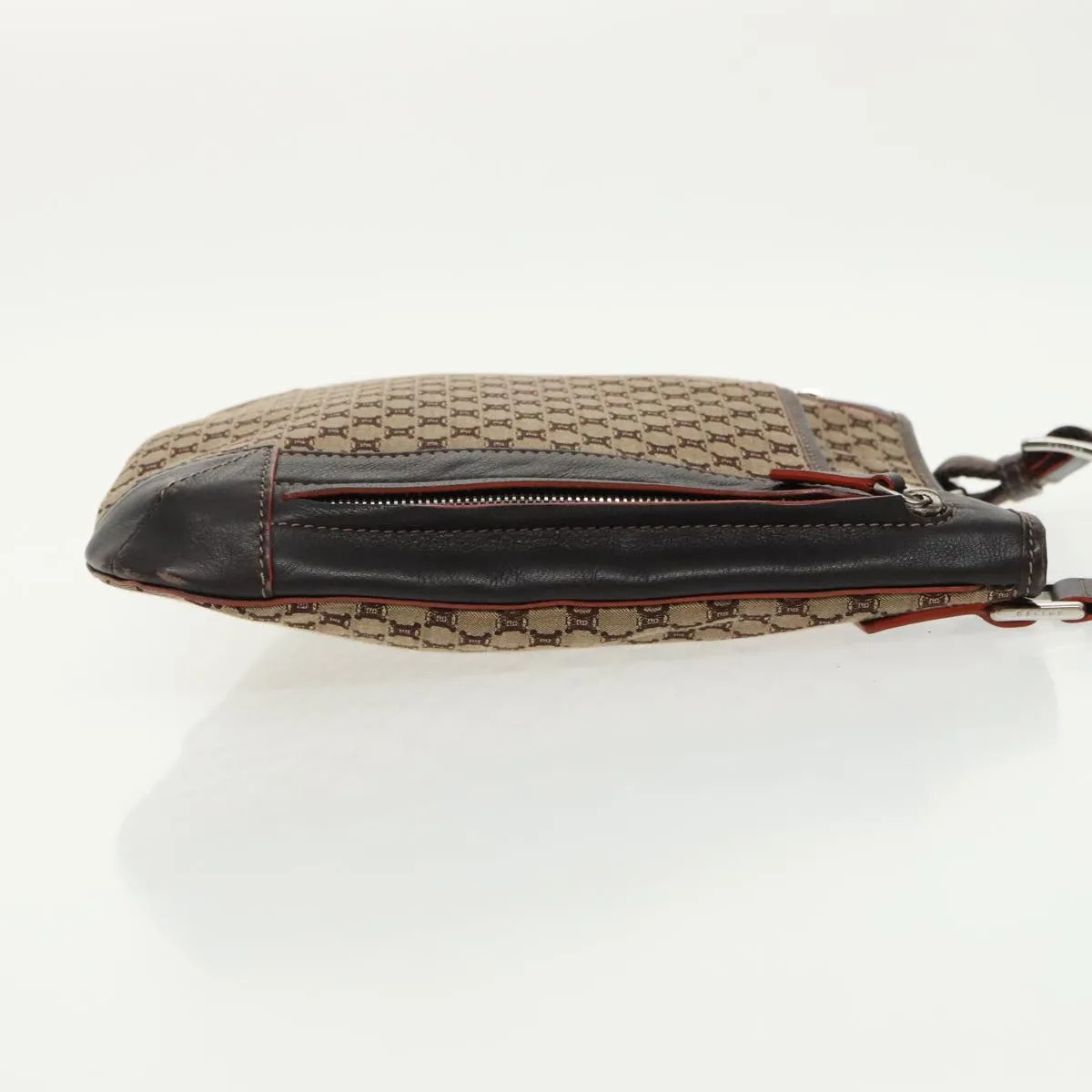 CELINE Macadam Canvas Shoulder Bag Beige Dark Brown Silver 90445