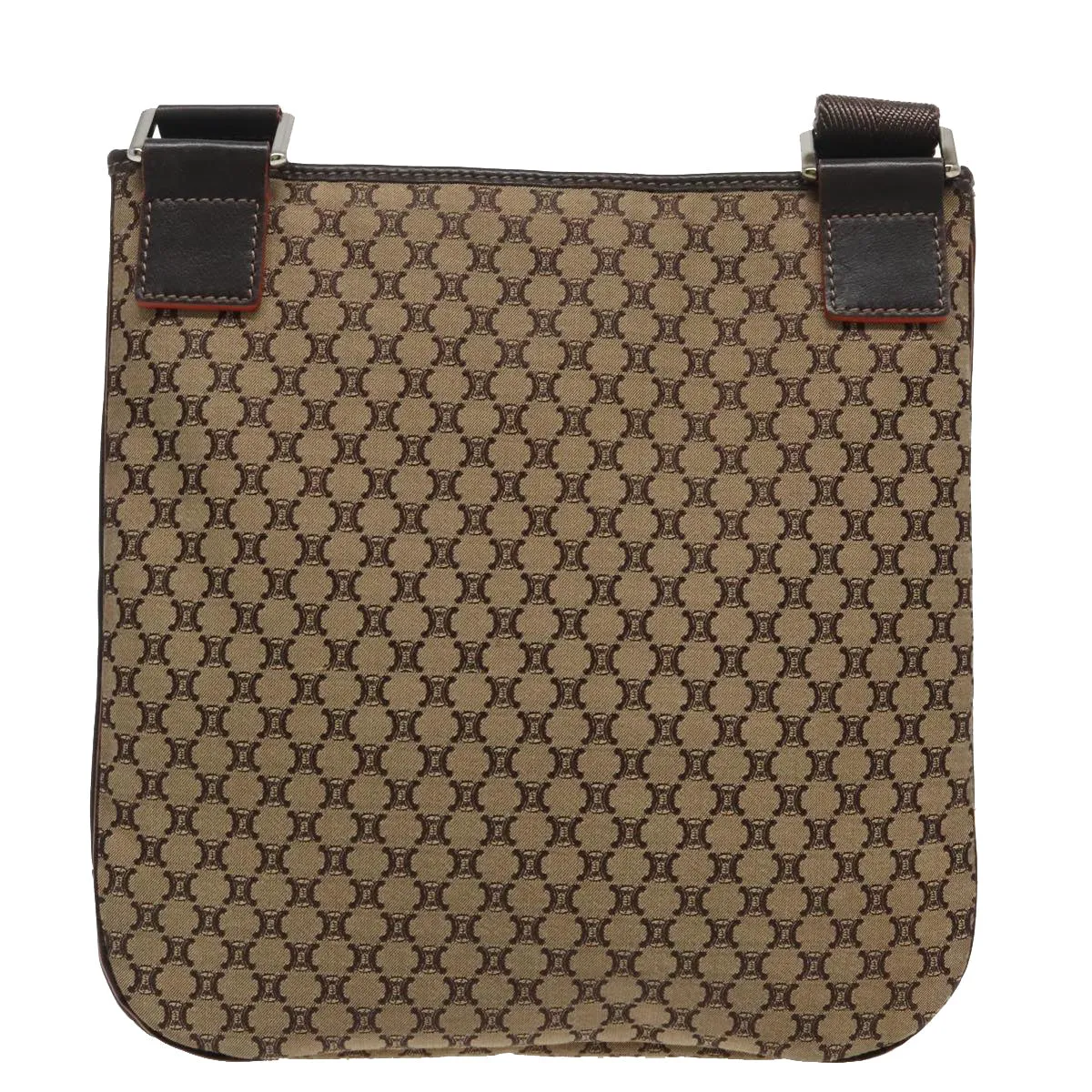 CELINE Macadam Canvas Shoulder Bag Beige Dark Brown Silver 90445