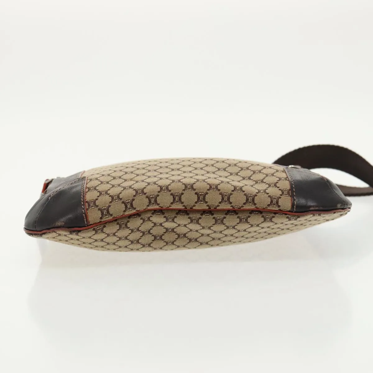CELINE Macadam Canvas Shoulder Bag Beige Dark Brown Silver 90445