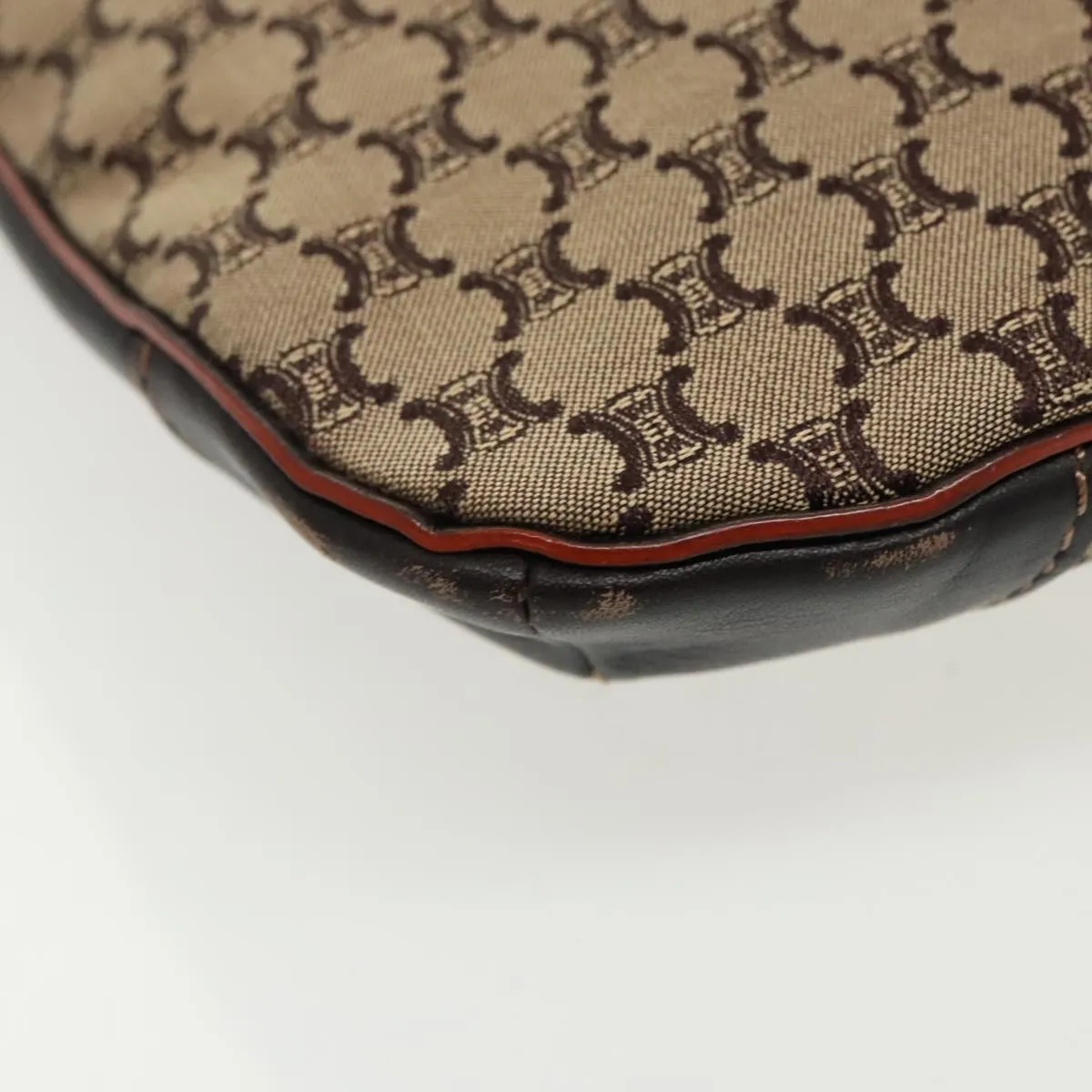 CELINE Macadam Canvas Shoulder Bag Beige Dark Brown Silver 90445